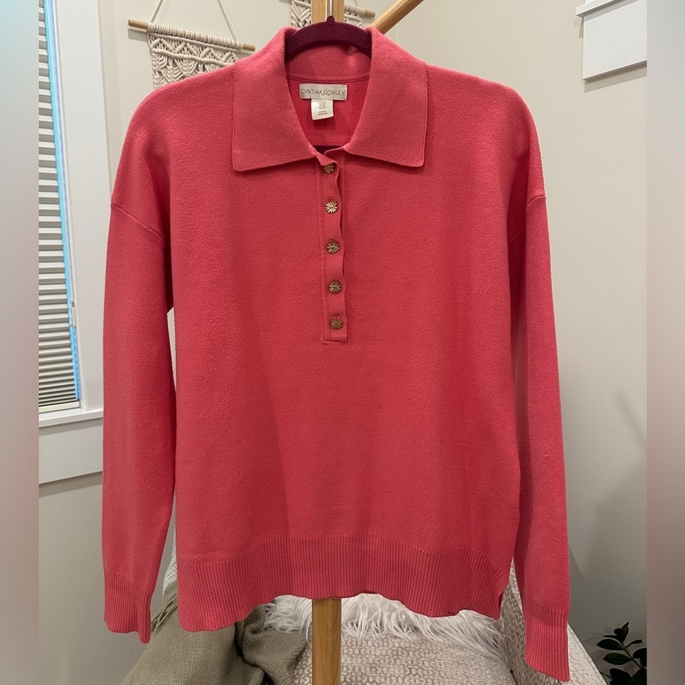 Cynthia Rowley Coral Knit Polo Sweater Medium